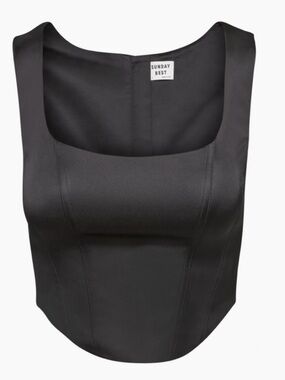 Aritzia Sunday Best Black Satin Square-Neck Crop Top Corset